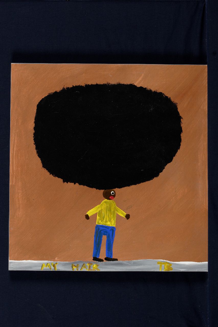 Brown T.  | Timothy 'Tim' Brown, My hair, Acryl auf Holz 43,0 x 41,0 cm, Unterzeichnet u.r. mit Initialen