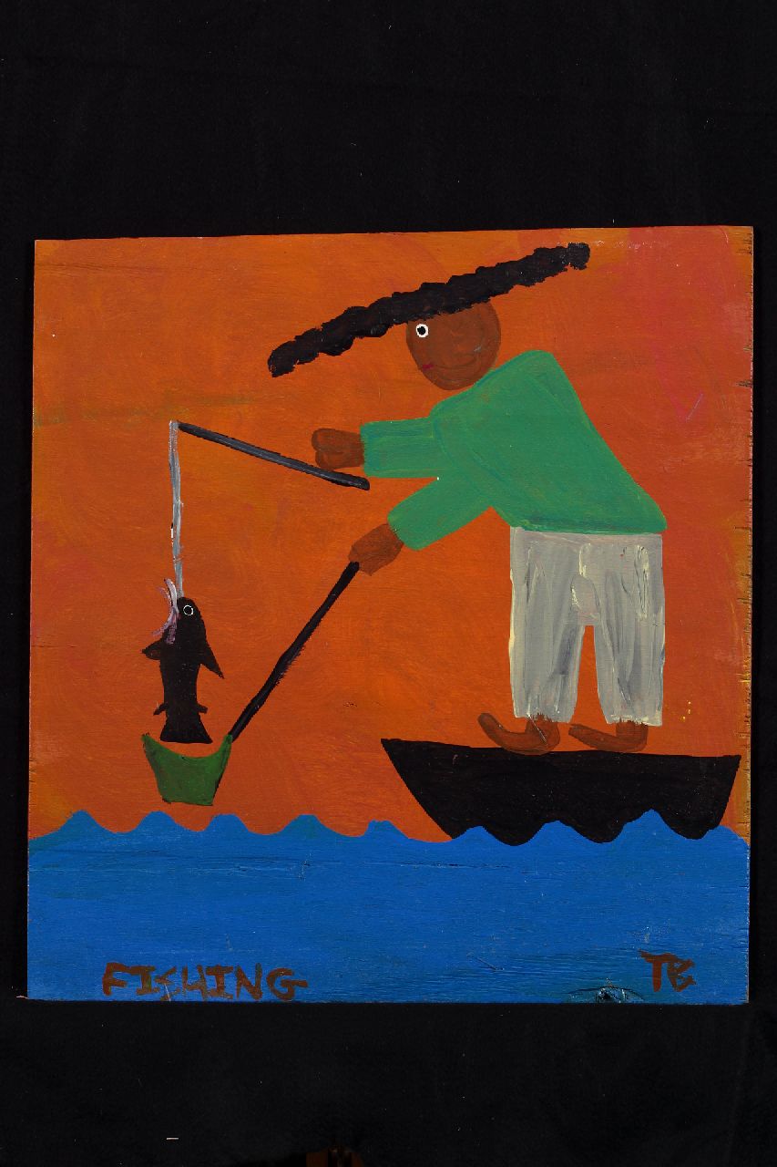 Brown T.  | Timothy 'Tim' Brown, Fishing, Acryl auf Holz 46,0 x 43,0 cm, Unterzeichnet u.r. mit Initialen