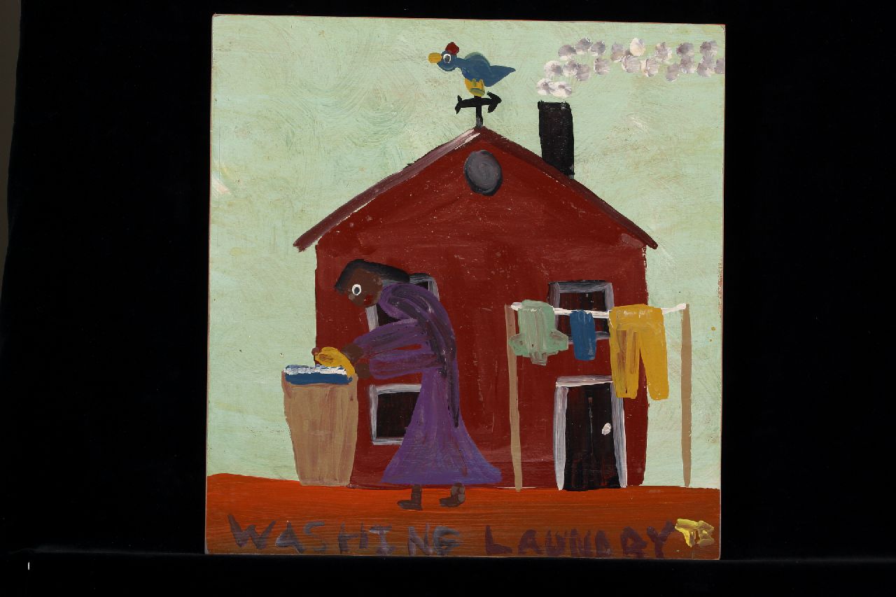 Brown T.  | Timothy 'Tim' Brown, Washing laundry, Acryl auf Holz 40,0 x 39,0 cm, Unterzeichnet u.r. mit Initialen