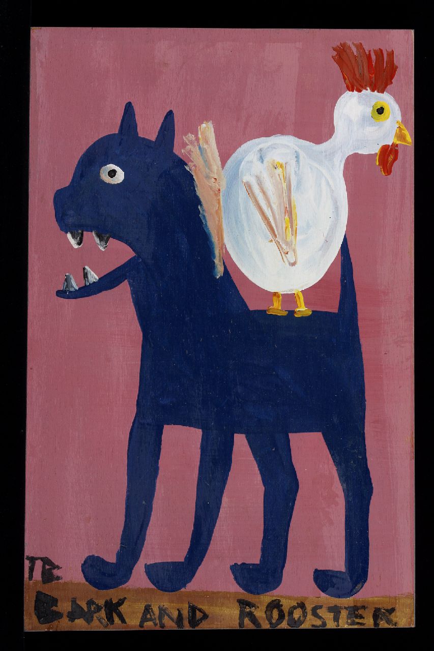 Brown T. | Timothy 'Tim' Brown, Bark and Rooster, Acryl auf Holz 56,0 x 36,0 cm, Unterzeichnet u.l. mit Initialen Brown T. | Timothy 'Tim' Brown, Bark and Rooster, Acryl auf Holz 56,0 x 36,0 cm, Unterzeichnet u.l. mit Initialen