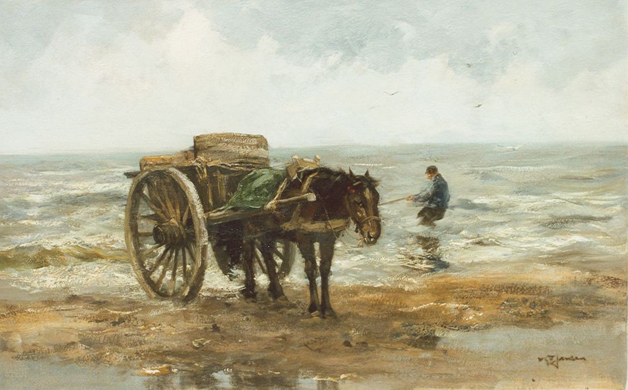 Jansen W.G.F.  | 'Willem' George Frederik Jansen, The shellfisher, Öl auf Leinwand 45,0 x 73,0 cm, signed l.r.