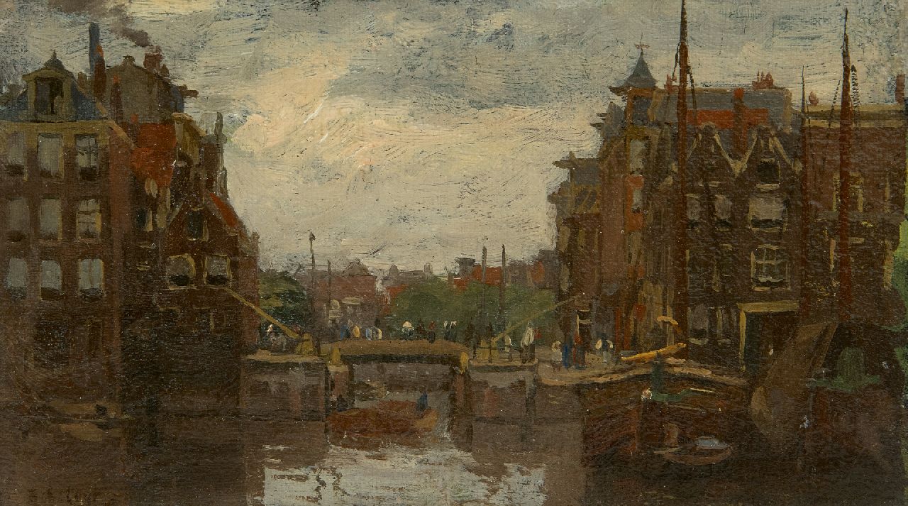 Bobeldijk F.  | Felicien Bobeldijk | Gemälde zum Verkauf angeboten | Stadtbild von Amsterdam, Öl auf Leinwand  auf Holzfaser 13,0 x 21,5 cm, Unterzeichnet u.l.