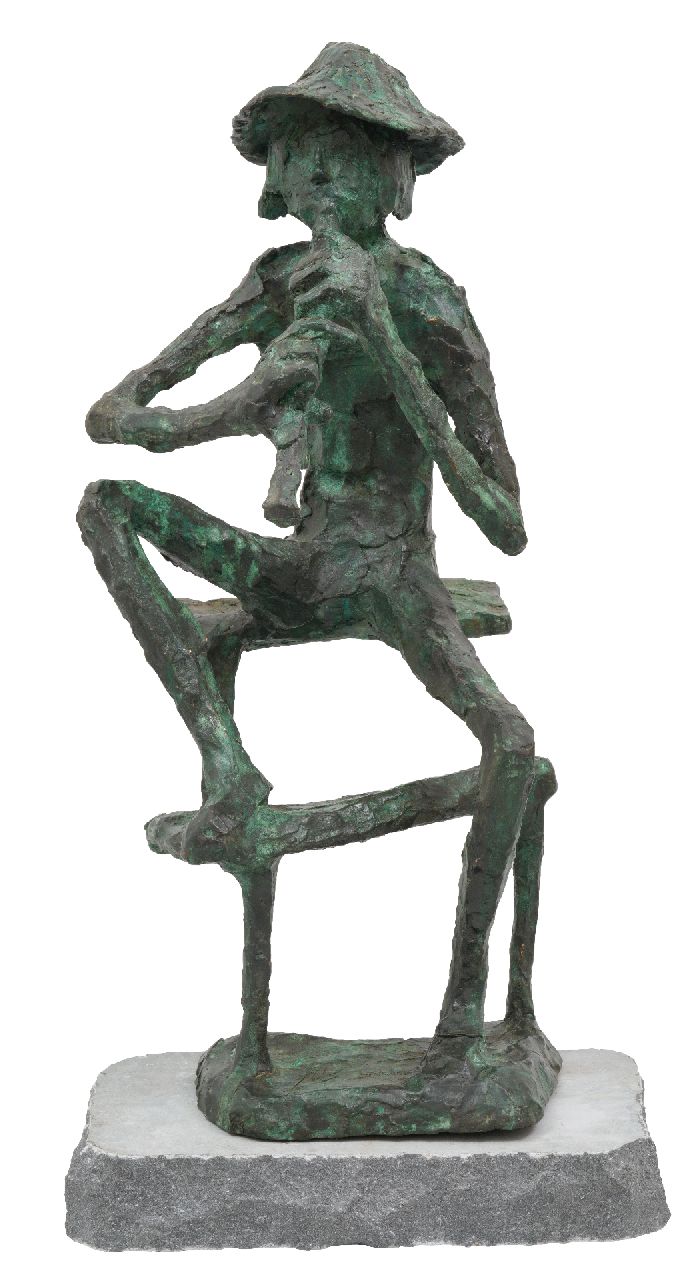 Bakker W.F.  | Willem Frederik 'Jits' Bakker | Skulpturen und Objekte zum Verkauf angeboten | Flötenspieler, Bronze 86,5 x 44,0 cm, Unterzeichnet auf der Basis