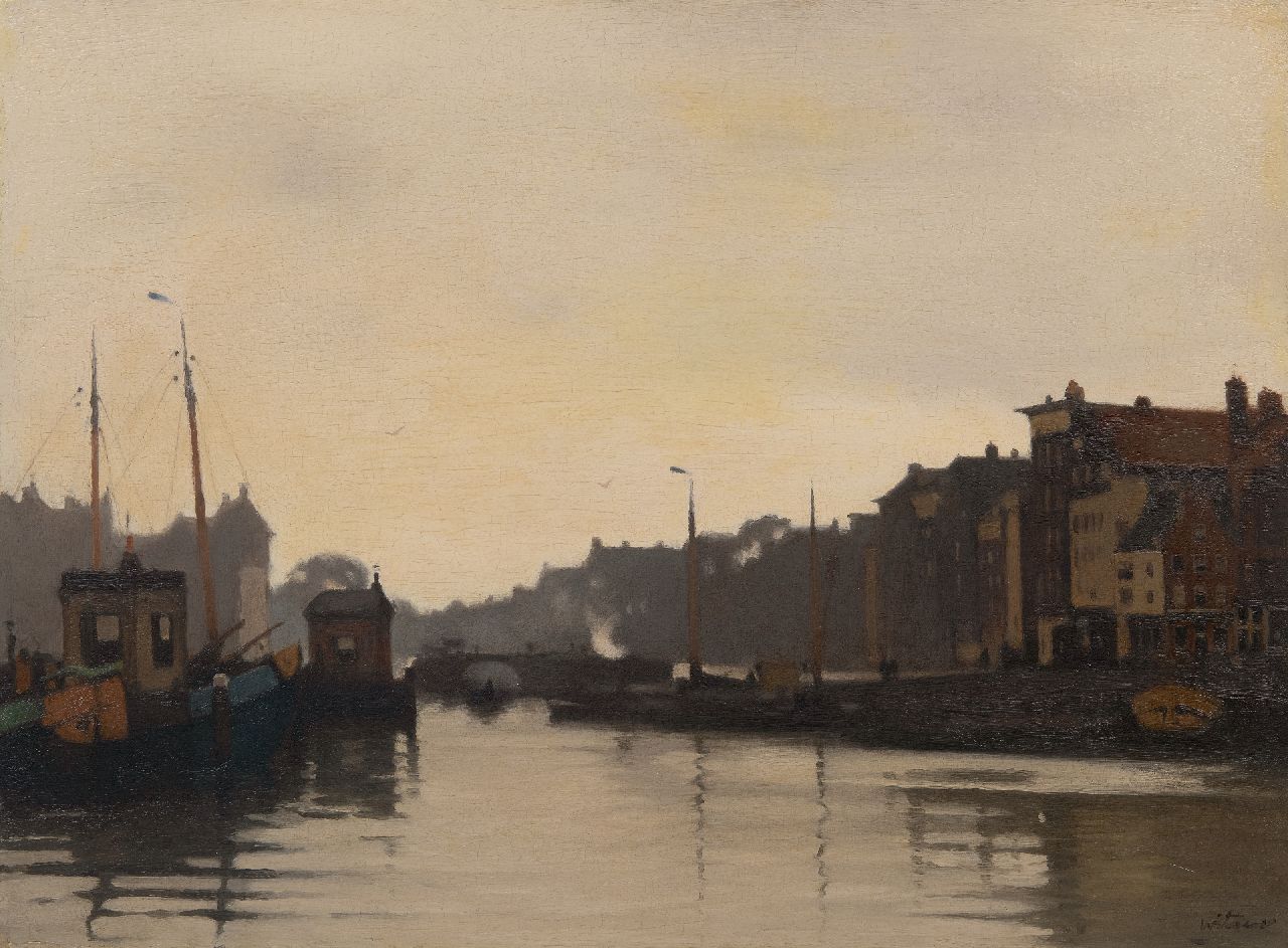 Witsen W.A.  | 'Willem' Arnold Witsen | Gemälde zum Verkauf angeboten | Blick auf die Waalseilandsgracht und die Kraansluis, Amsterdam, Öl auf Leinwand 51,4 x 69,2 cm, Unterzeichnet u.r. und zu datieren um 1911-1913