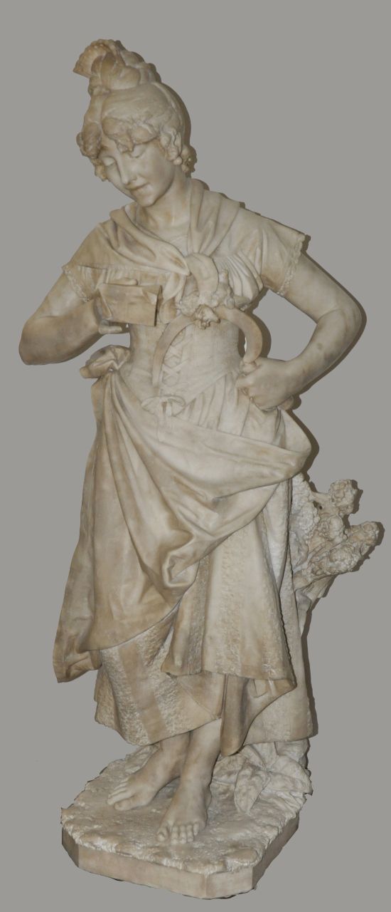 Cambi Prof. A.  | Andrei Cambi | Skulpturen und Objekte zum Verkauf angeboten | Landmädchen (ein Paar mit die Akkordeonistin, Marmor 132,0 x 54,0 cm, datiert 1890