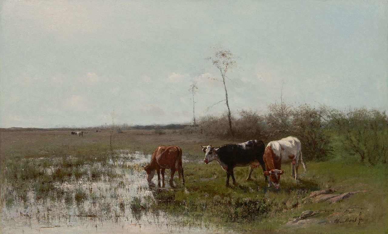 Maris W.  | Willem Maris, Grasende Kühe, Öl auf Leinwand 49,8 x 89,9 cm, Unterzeichnet u.r.