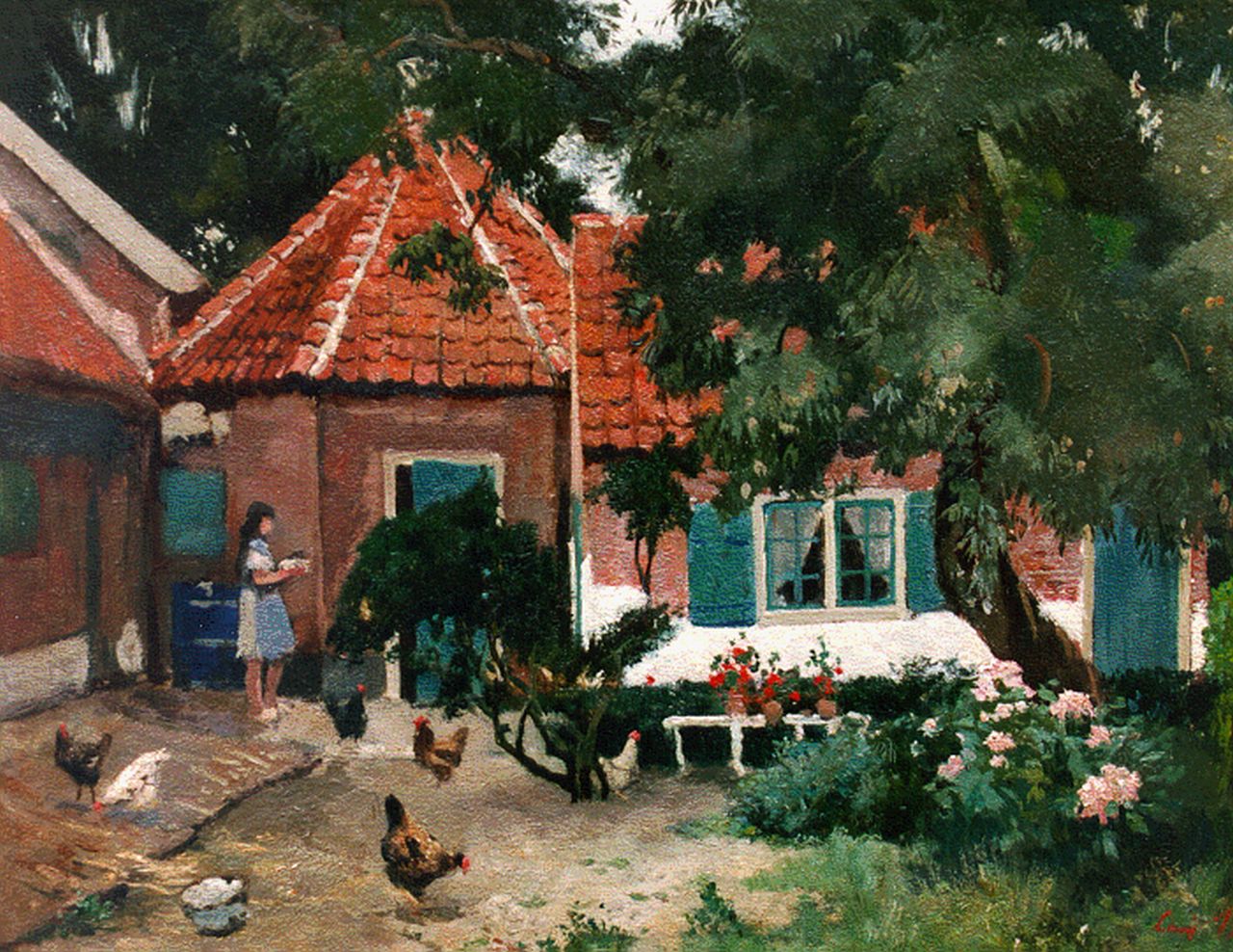 Bron J.L.H.  | Jean 'Louis' Henri Bron, A farm-yard with chickens, 29,9 x 37,7 cm, signed l.r.