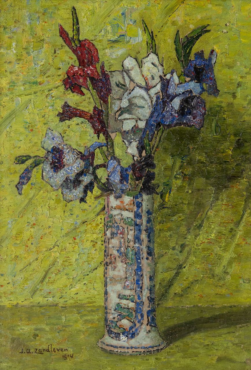 Zandleven J.A.  | Jan Adam Zandleven, Gladiole in einer glasierten Vase, Öl auf Leinwand 50,2 x 35,5 cm, Unterzeichnet u.l. und datiert 1914