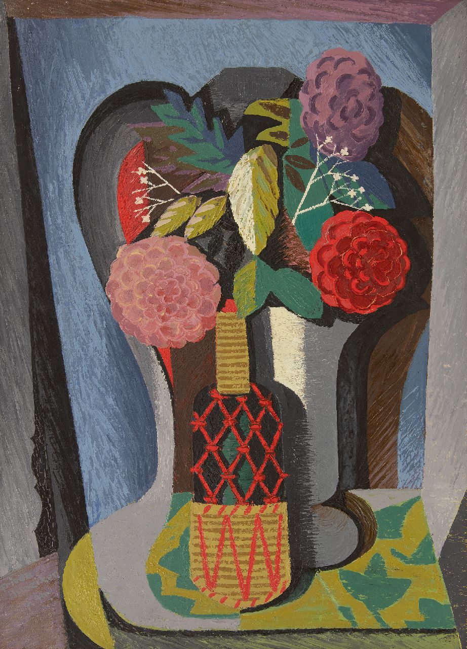 Hunziker F.  | Frieda Hunziker | Gemälde zum Verkauf angeboten | Stillleben mit Blumen, Öl auf Leinwand 70,2 x 50,4 cm, Unterzeichnet u.l. und datiert 7-1946