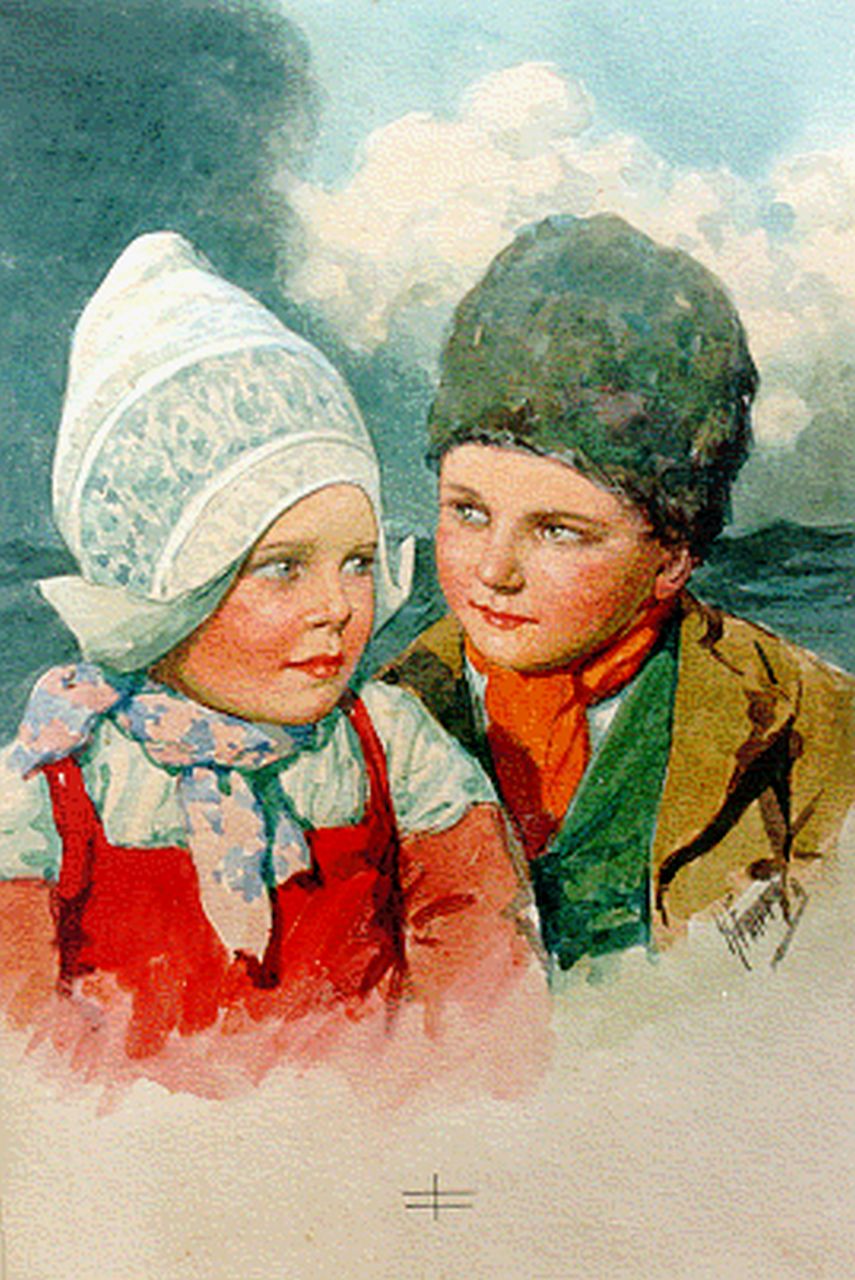 Feiertag K.  | Karl Feiertag, Inhabitants of Volendam, Aquarell auf Papier 24,0 x 17,8 cm, signed l.r.