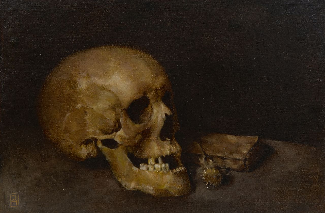 Mankes J.  | Jan Mankes | Gemälde zum Verkauf angeboten | Vanitas-Stillleben, Öl auf Leinwand  auf Holzfaser 26,7 x 40,6 cm, Unterzeichnet u.l. mit Monogramm und te dateren 1917