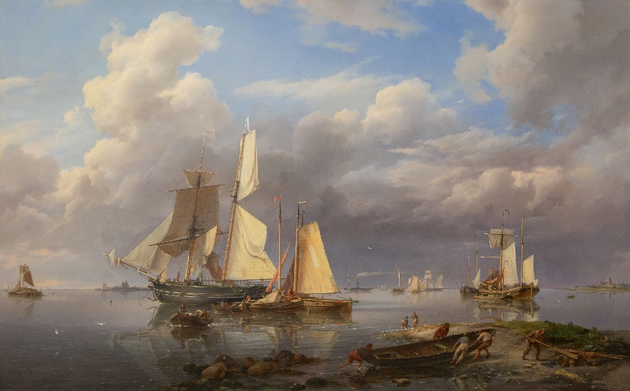 Koekkoek H.  | Hermanus Koekkoek, Ankerten Schiffe vor der Küste bei ruhigem Wetter, Öl auf Leinwand 102,5 x 160,0 cm, Unterzeichnet u.r. und datiert 1841