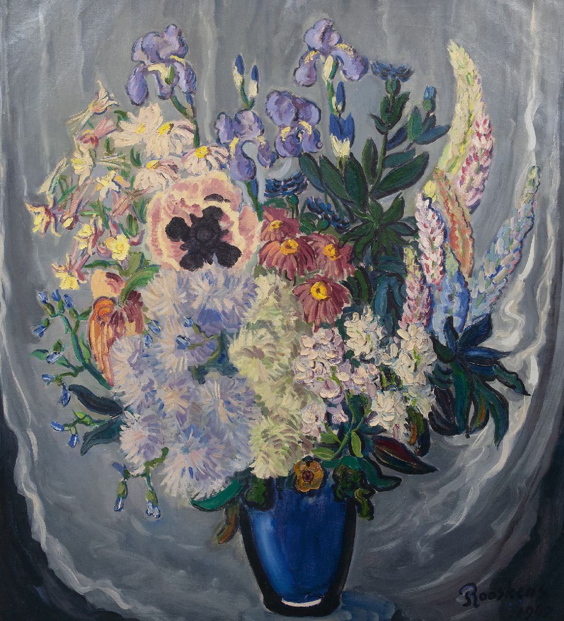 Rooskens J.A.  | Joseph Antoon 'Anton' Rooskens | Gemälde zum Verkauf angeboten | Blumenstillleben, Öl auf Leinwand 114,4 x 104,5 cm, Unterzeichnet u.r. und datiert 1942