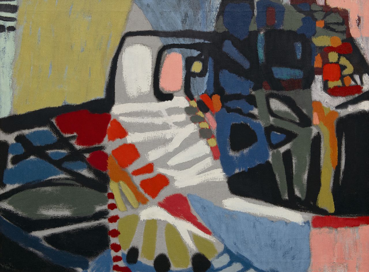 Hunziker F.  | Frieda Hunziker, Komposition 54, Öl auf Leinwand 74,9 x 99,9 cm, Unterzeichnet im Verso und zu datieren 1954