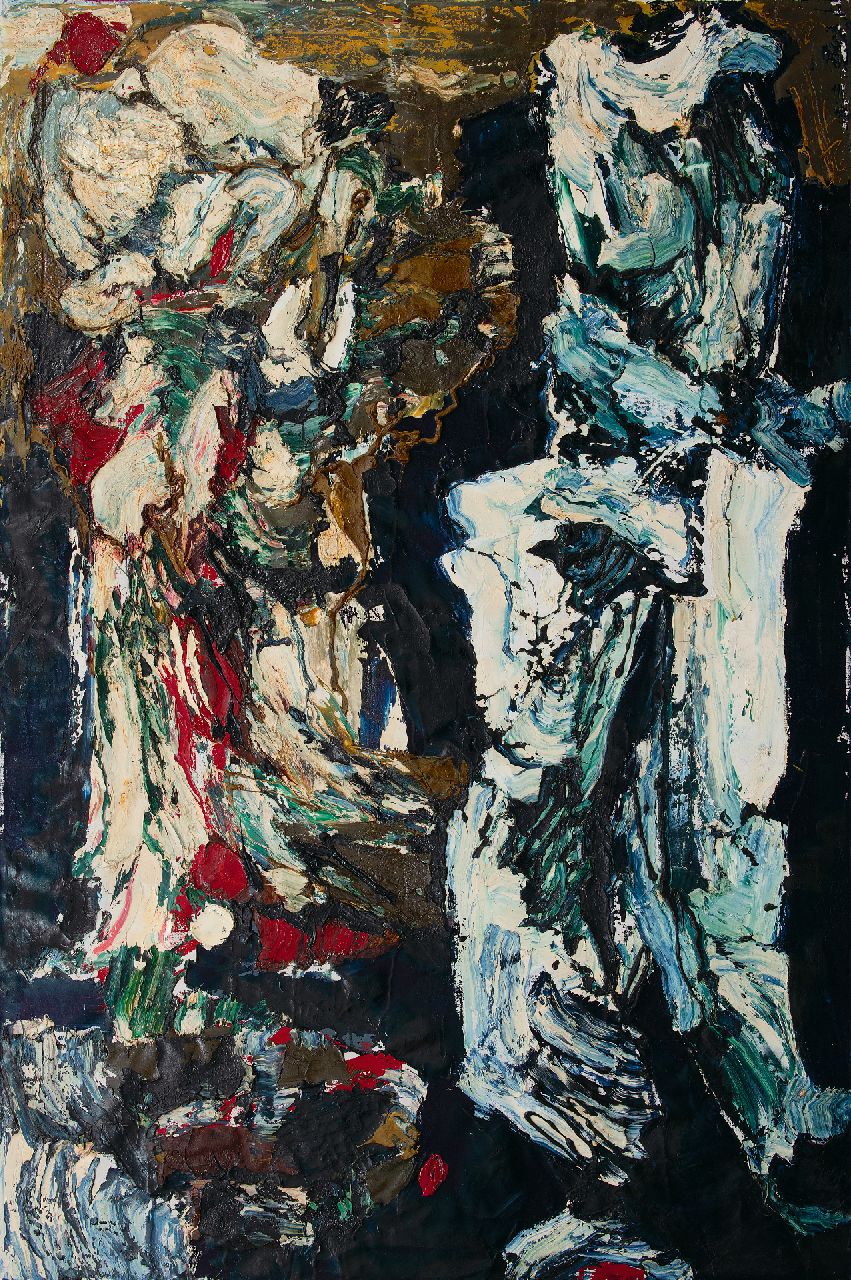 Hunziker F.  | Frieda Hunziker, 2 Figuren, Öl auf Leinwand 150,4 x 100,3 cm, Unterzeichnet im Verso und zu datieren 1962