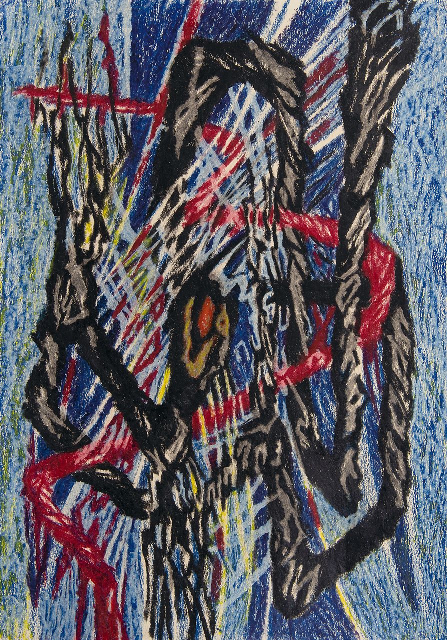Hunziker F.  | Frieda Hunziker, Komposition, Wachskreide auf Papier 50,1 x 35,3 cm, Unterzeichnet im Verso