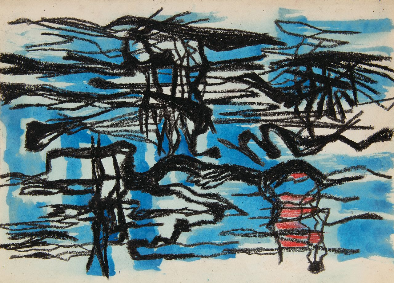 Hunziker F.  | Frieda Hunziker, Komposition, Gouache und Wachsmalkreide auf Papier 30,7 x 42,9 cm