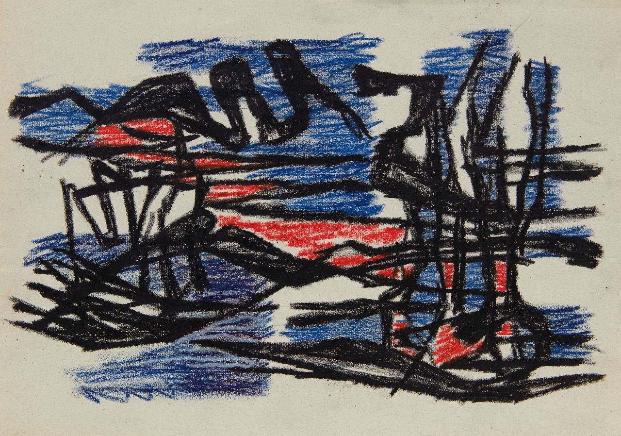 Hunziker F.  | Frieda Hunziker, Komposition, Wachskreide auf Papier 29,2 x 41,0 cm