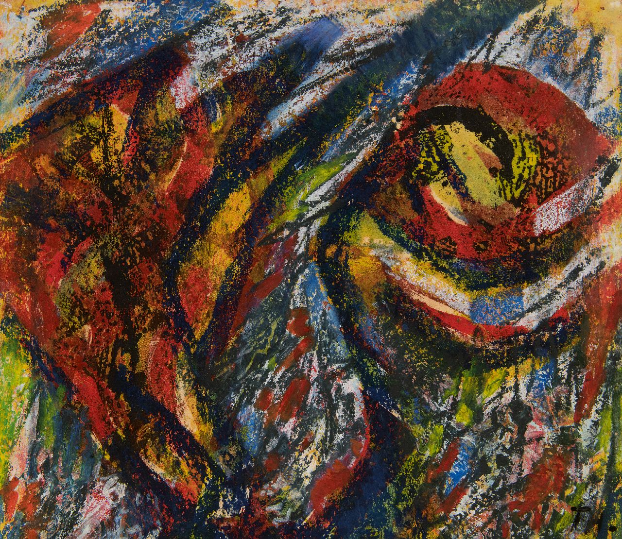 Hunziker F.  | Frieda Hunziker, Komposition, Wachskreide auf Papier 27,9 x 32,0 cm, Unterzeichnet u.r. mit Initialen und ohne Rahmen