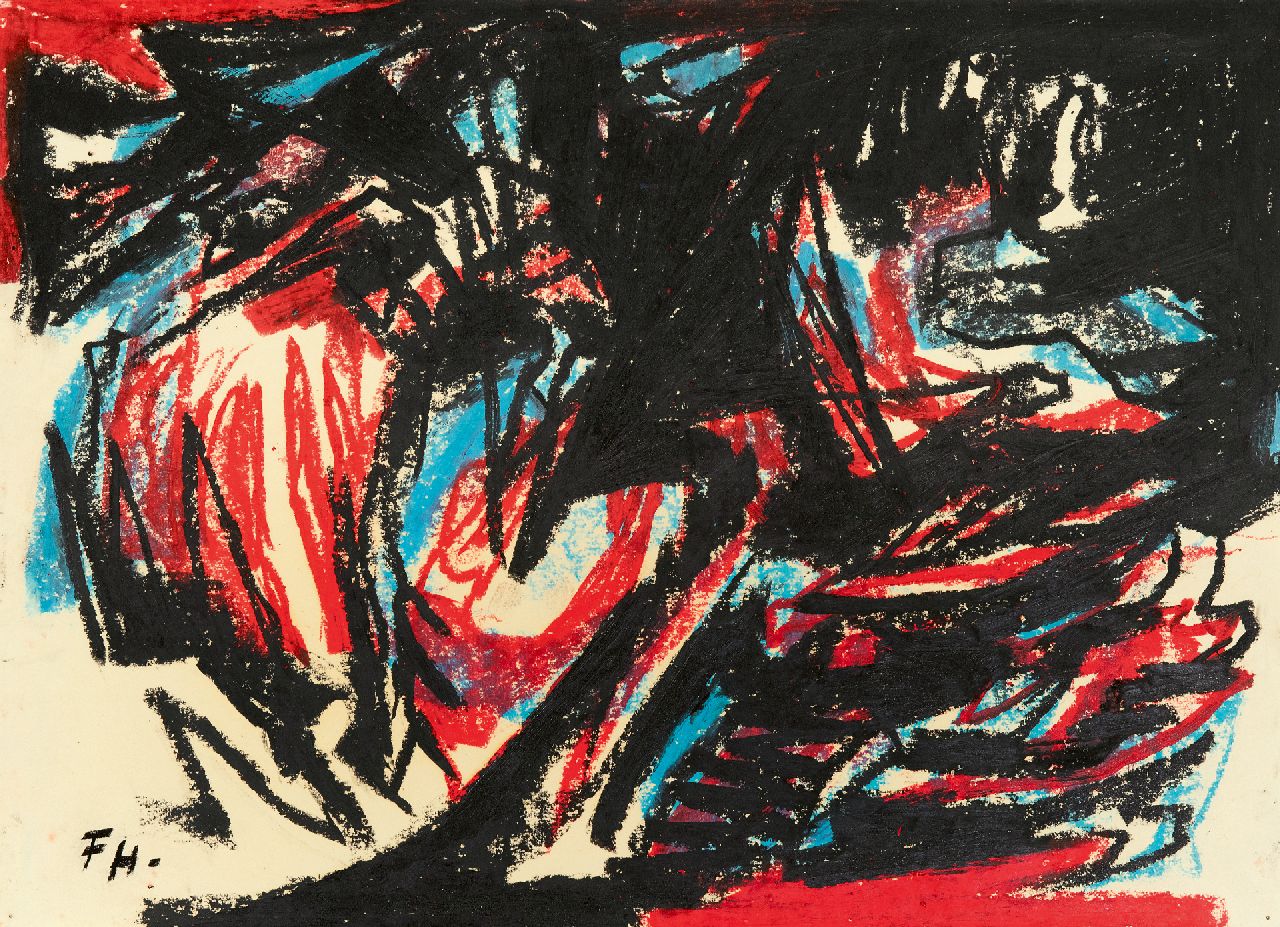 Hunziker F.  | Frieda Hunziker | Aquarelle und Zeichnungen zum Verkauf angeboten | Komposition, Wachskreide auf Papier 28,6 x 39,3 cm, Unterzeichnet u.l. mit Initialen und ohne Rahmen