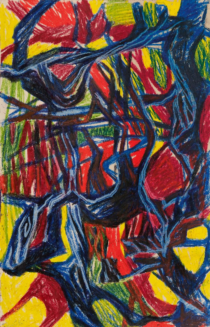Hunziker F.  | Frieda Hunziker | Aquarelle und Zeichnungen zum Verkauf angeboten | Komposition, Wachskreide auf Papier 48,8 x 31,5 cm, Unterzeichnet u.l. und im Verso und ohne Rahmen