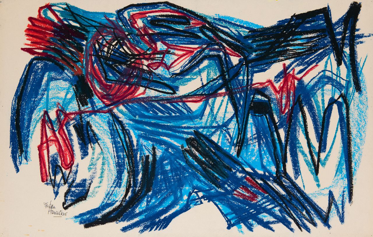 Hunziker F.  | Frieda Hunziker, Das Monster, Wachskreide auf Papier 50,2 x 78,3 cm, Unterzeichnet u.l. und zu datieren 1961