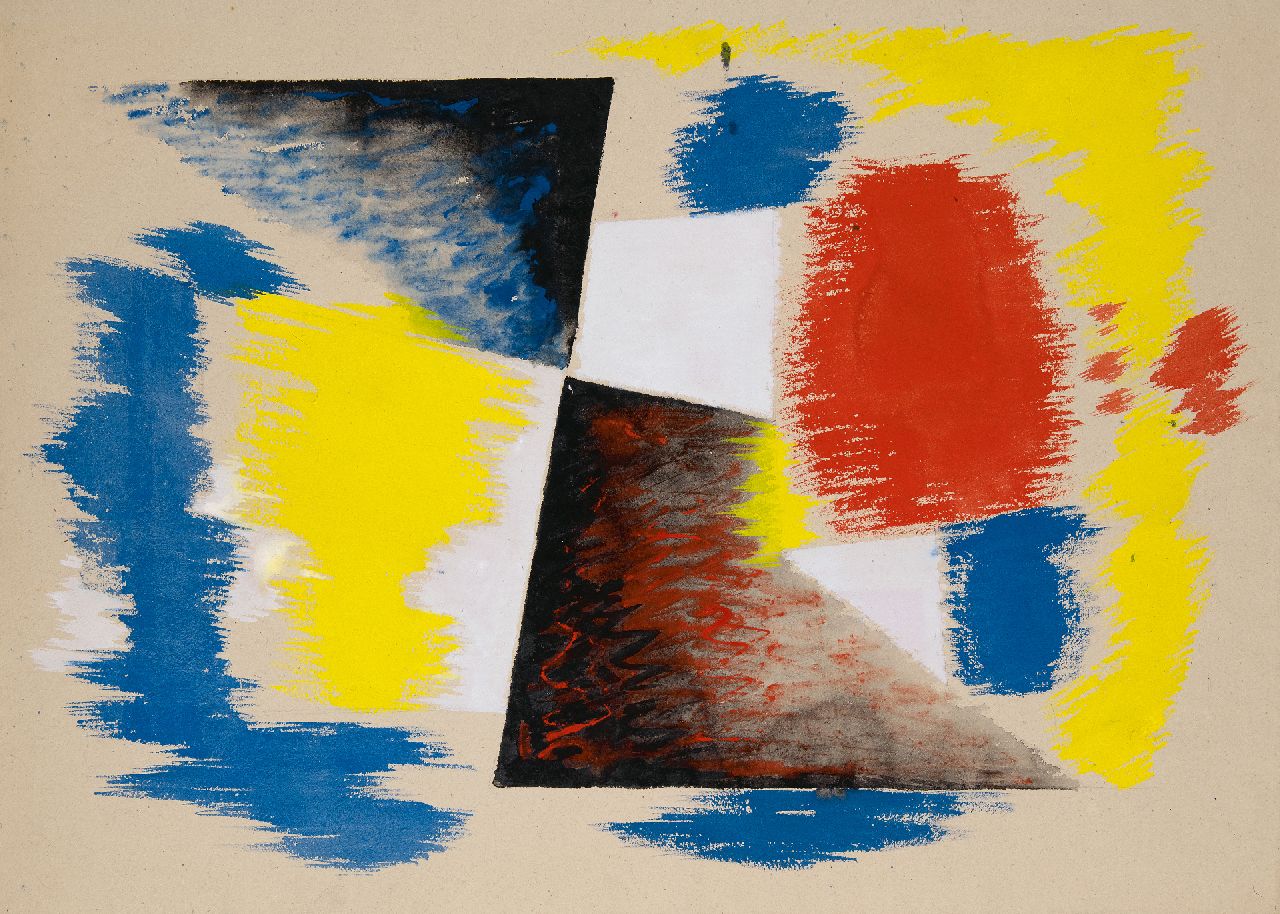 Hunziker F.  | Frieda Hunziker, Komposition, Bleistift und Gouache auf Papier 57,6 x 78,9 cm, Unterzeichnet im Verso