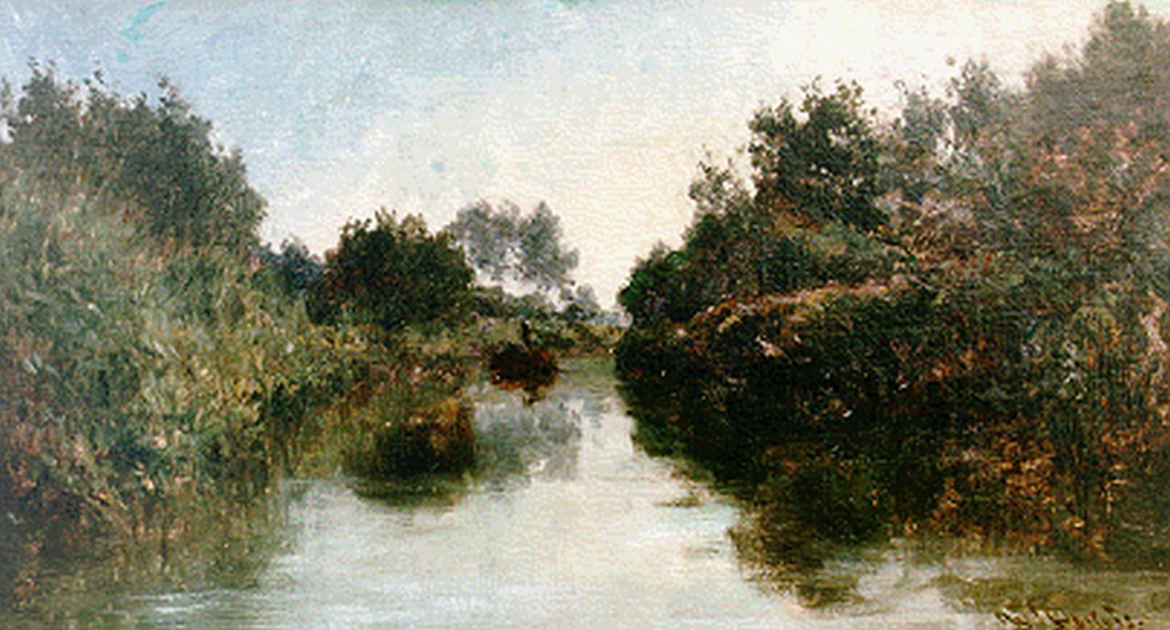 Roelofs W.  | Willem Roelofs, A stream, Öl auf Leinwand Malereifaser 23,0 x 40,5 cm, signed l.r.