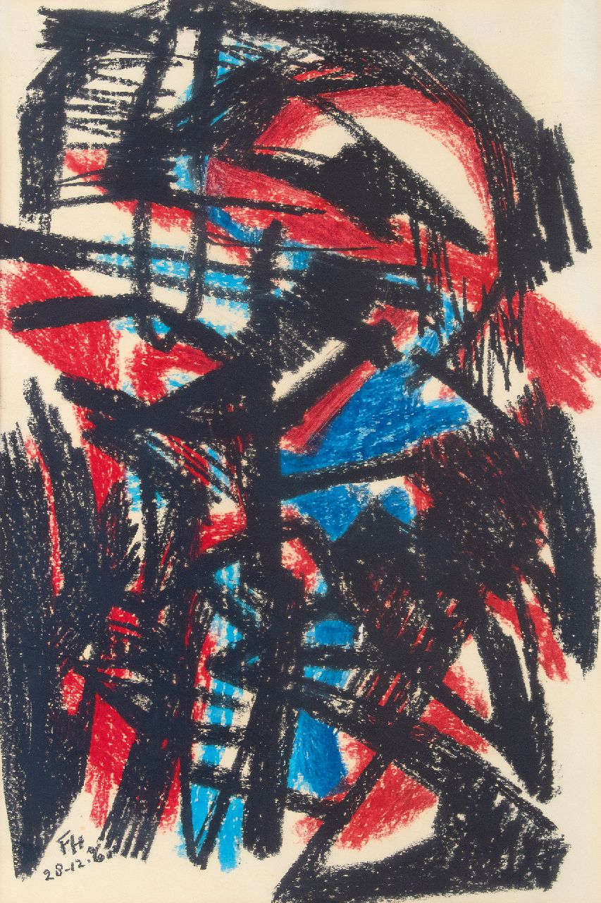 Hunziker F.  | Frieda Hunziker | Aquarelle und Zeichnungen zum Verkauf angeboten | Komposition Nr. 3, Wachskreide auf Papier 75,0 x 45,5 cm, Unterzeichnet u.l. mit Initialen und datiert 28-12-'61