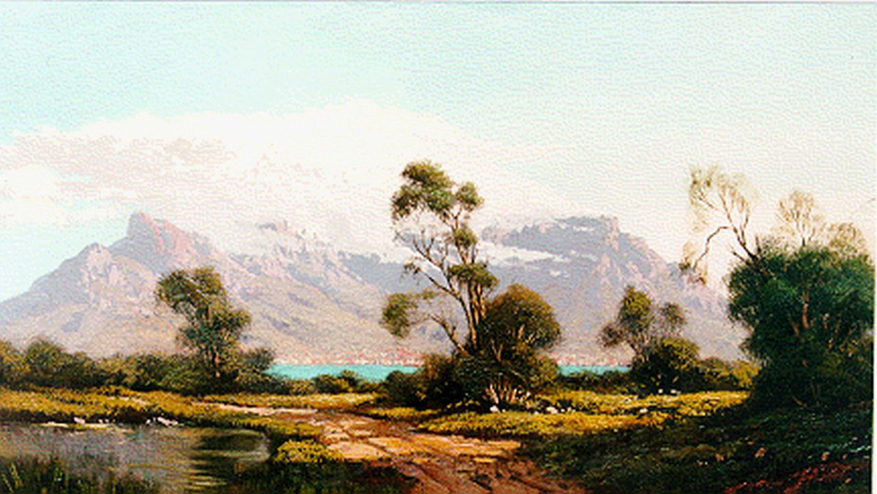 Jongh M.J. de | Martinus Johannes 'Tinus' de Jongh, The 'Tafelberg', South Africa, Öl auf Leinwand 23,0 x 42,0 cm, signed l.r.