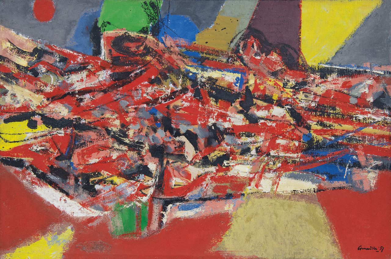 Corneille ('Corneille' Guillaume Beverloo)   | Corneille ('Corneille' Guillaume Beverloo) | Gemälde zum Verkauf angeboten | Présence de l'été, Öl auf Leinwand 54,2 x 81,0 cm, Unterzeichnet u.r. und datiert '57