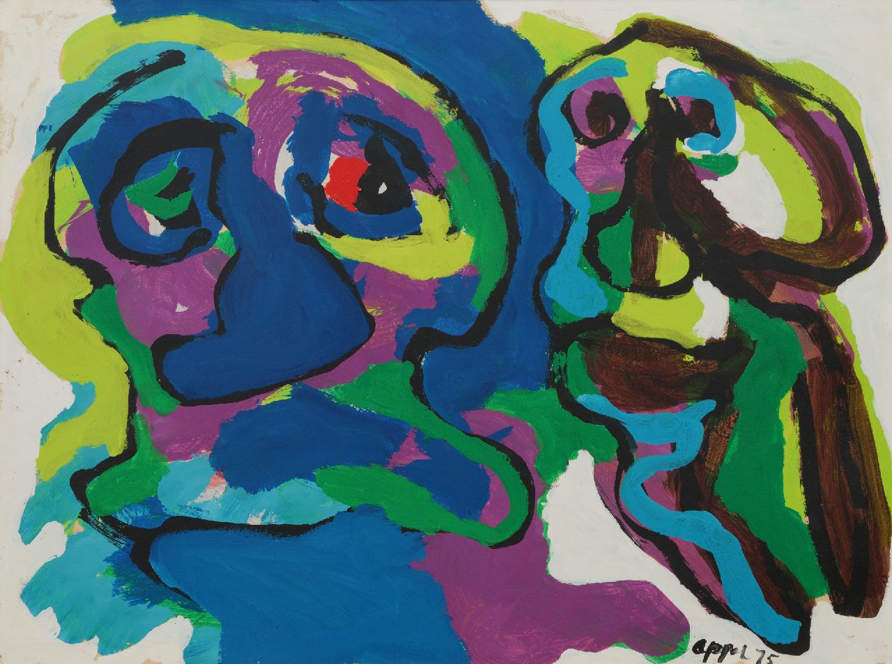 Appel C.K.  | Christiaan 'Karel' Appel | Gemälde zum Verkauf angeboten | Ohne Titel, Acryl auf Papier auf Leinwand 75,0 x 105,0 cm, Unterzeichnet u.r. und datiert 1975