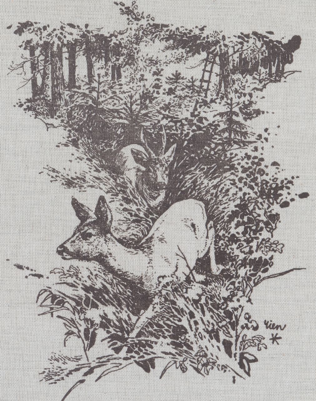 Poortvliet R.  | Rien Poortvliet, Zwei Hirsche, print on canvas 32,0 x 25,5 cm, Unterzeichnet u.r.