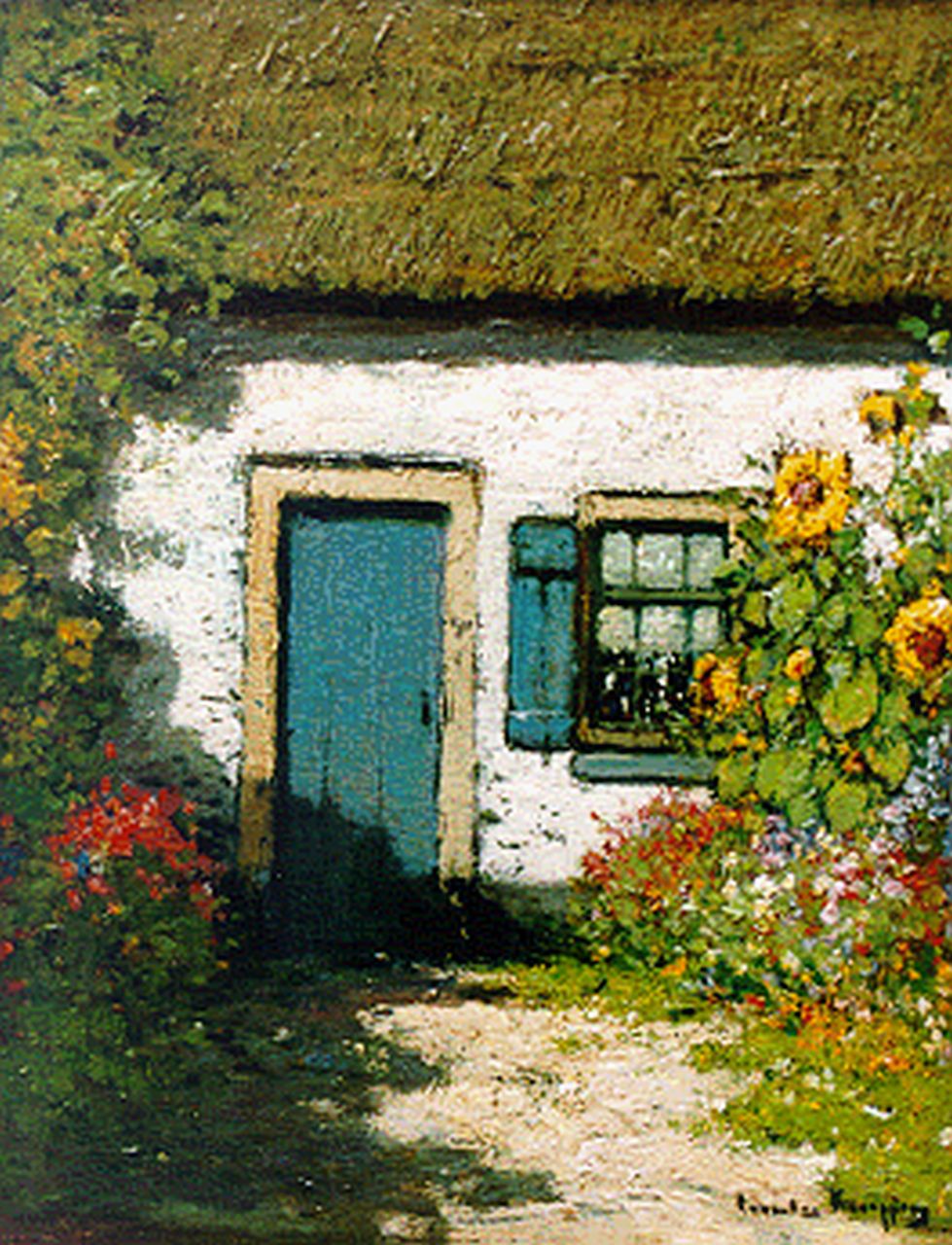 Kuijpers C.  | Cornelis Kuijpers, A yard with sunflowers, Öl auf Holz 35,5 x 27,8 cm, signed l.r.