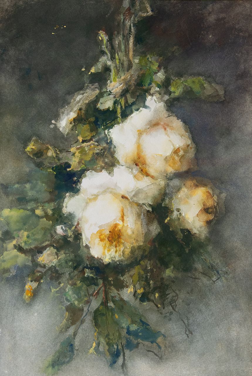 Roosenboom M.C.J.W.H.  | 'Margaretha' Cornelia Johanna Wilhelmina Henriëtta Roosenboom | Aquarelle und Zeichnungen zum Verkauf angeboten | Yellow Roses, Aquarell auf Papier 53,5 x 36,0 cm