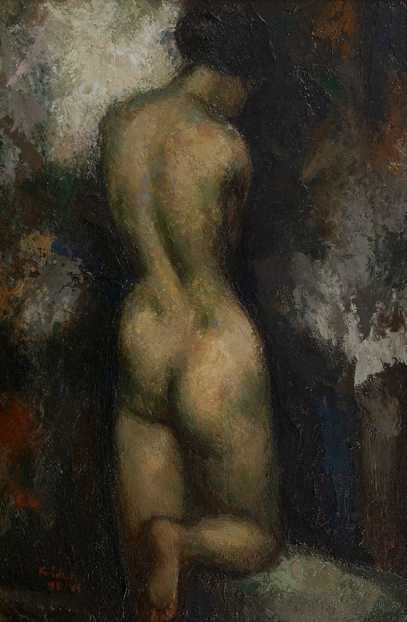 Kelder A.B.  | Antonius Bernardus 'Toon' Kelder | Gemälde zum Verkauf angeboten | Nackt von hinten gesehen, Öl auf Holz 36,2 x 24,1 cm, Unterzeichnet u.l. und datiert 45-46