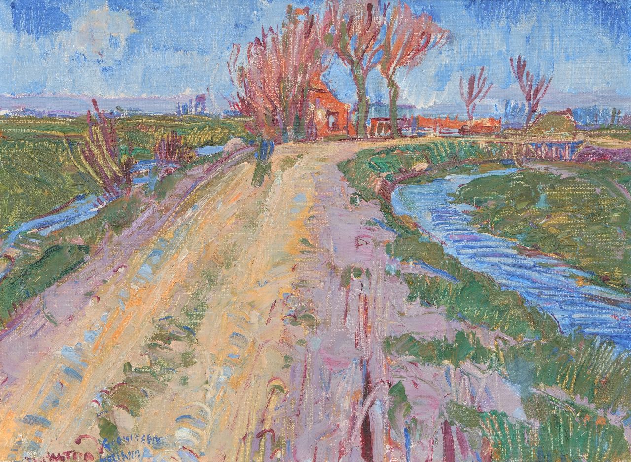 Dijkstra J.  | Johannes 'Johan' Dijkstra | Gemälde zum Verkauf angeboten | A country road by Beijum, Öl auf Leinwand 28,0 x 37,5 cm, Unterzeichnet l.u. und zu datieren 1929-1931