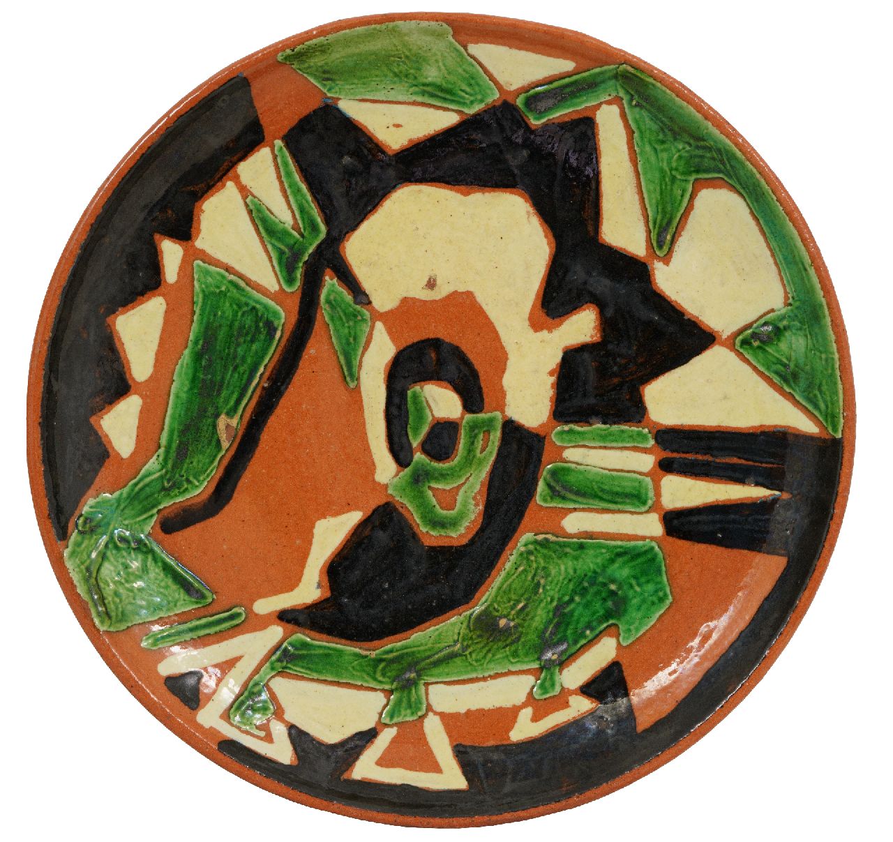 Hunziker F.  | Frieda Hunziker | Skulpturen und Objekte zum Verkauf angeboten | Keramikschale mit Komposition, Glasiertes Steingut 23,3 x 23,3 cm