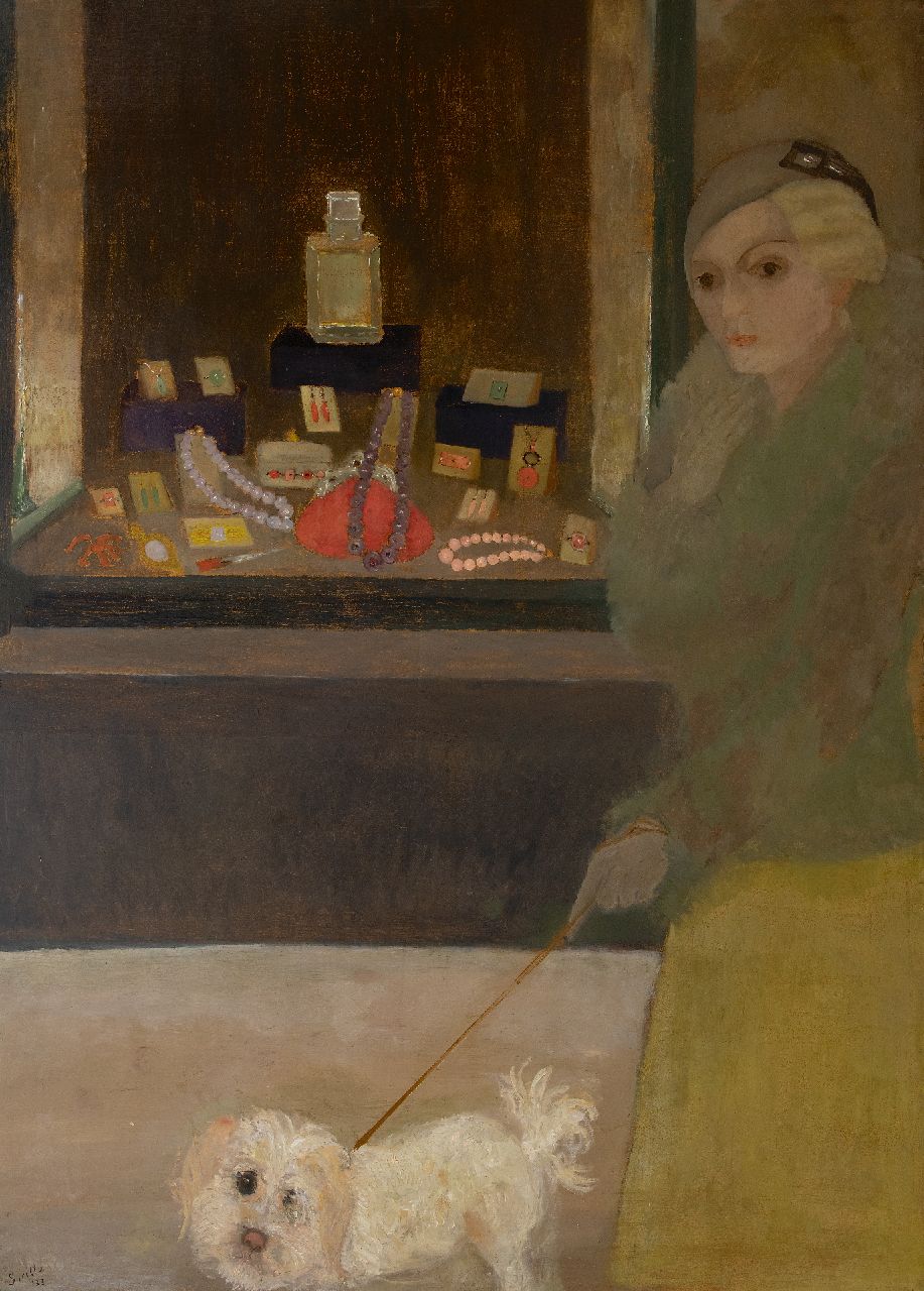 Sorella (Theresia Ansingh)   | Sorella (Theresia Ansingh), Sorella vor einem Schaufenster, Öl auf Leinwand 139,0 x 100,0 cm, Unterzeichnet u.l. und datiert '33