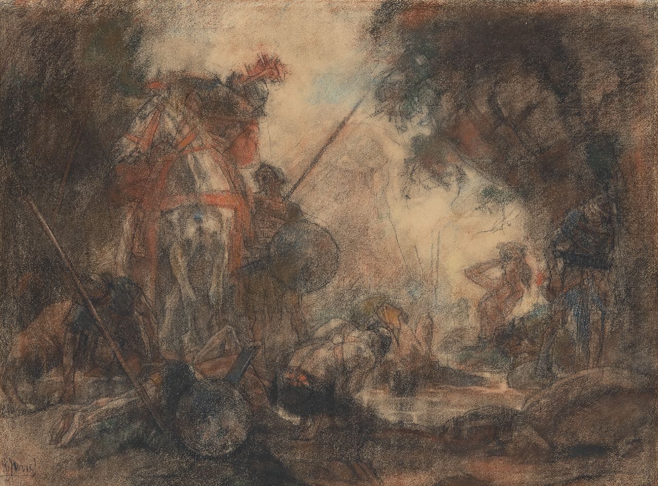 Jurres J.H.  | Johannes Hendricus Jurres, Nach der Schlacht, Pastell auf Papier 54,2 x 73,2 cm, Unterzeichnet l.u.