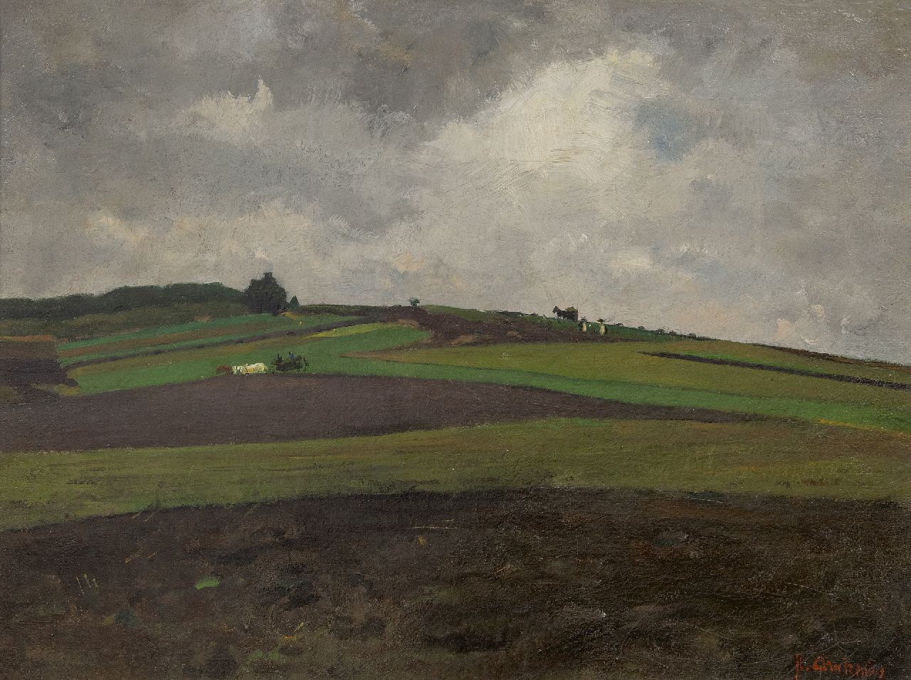 Arntzenius P.F.N.J.  | Pieter Florentius Nicolaas Jacobus 'Floris' Arntzenius | Gemälde zum Verkauf angeboten | Hügelige Landschaft bei Regenwetter, Öl auf Leinwand 45,3 x 60,0 cm, Unterzeichnet u.r.