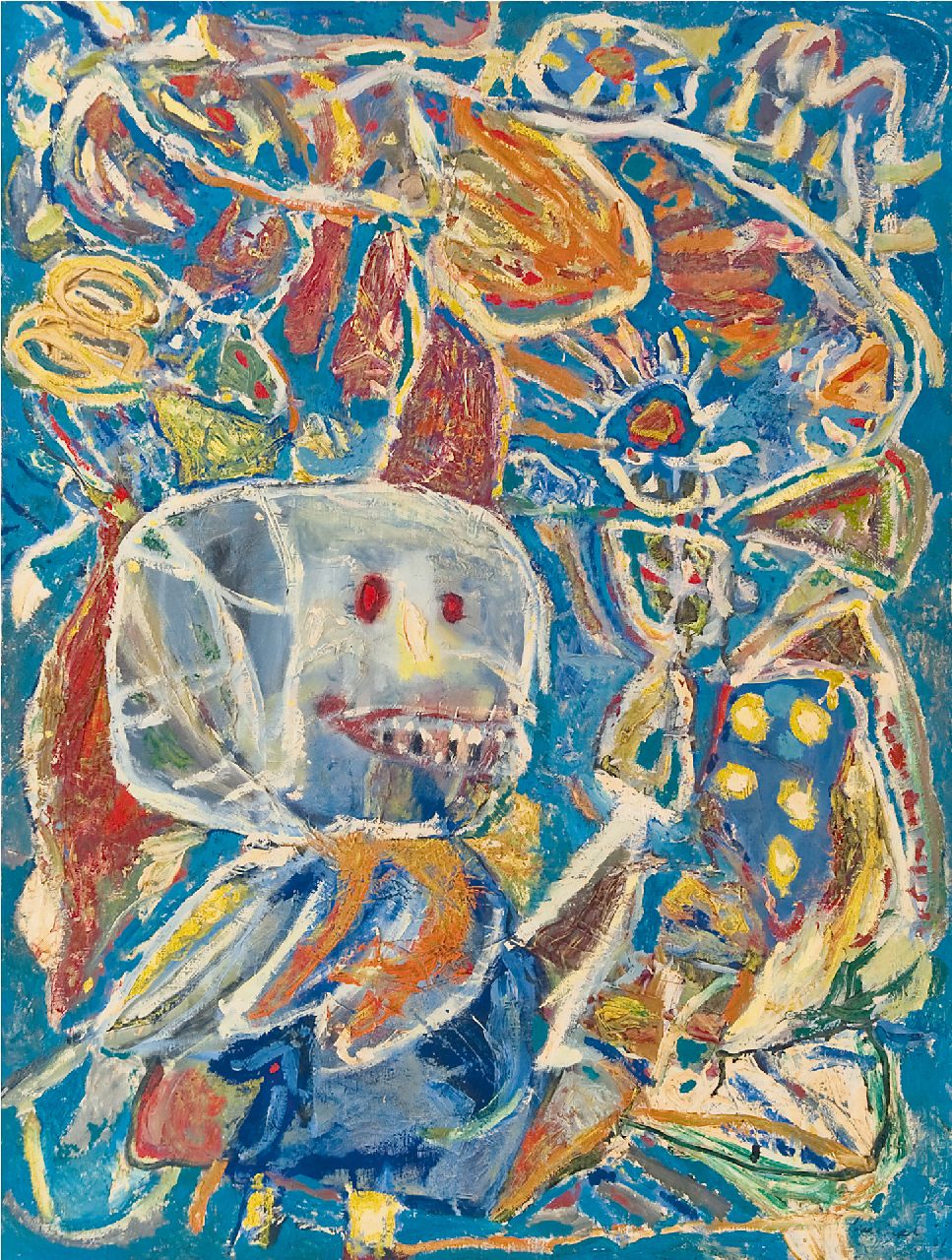 Lucebert (Lubertus Jacobus Swaanswijk)   | Lucebert (Lubertus Jacobus Swaanswijk) | Gemälde zum Verkauf angeboten | Hobgoblins Karneval, Öl auf Leinwand 120,0 x 90,0 cm, Unterzeichnet u.r. und datiert '61