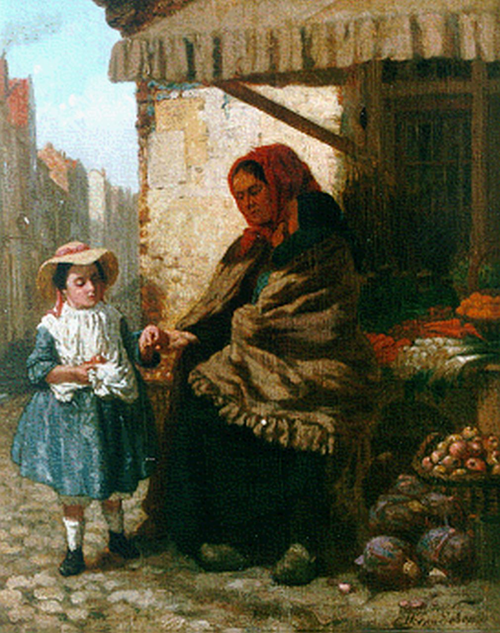 Seben H. van | Henri van Seben, Selling vegetables, Öl auf Leinwand 40,0 x 32,5 cm, signed l.r.