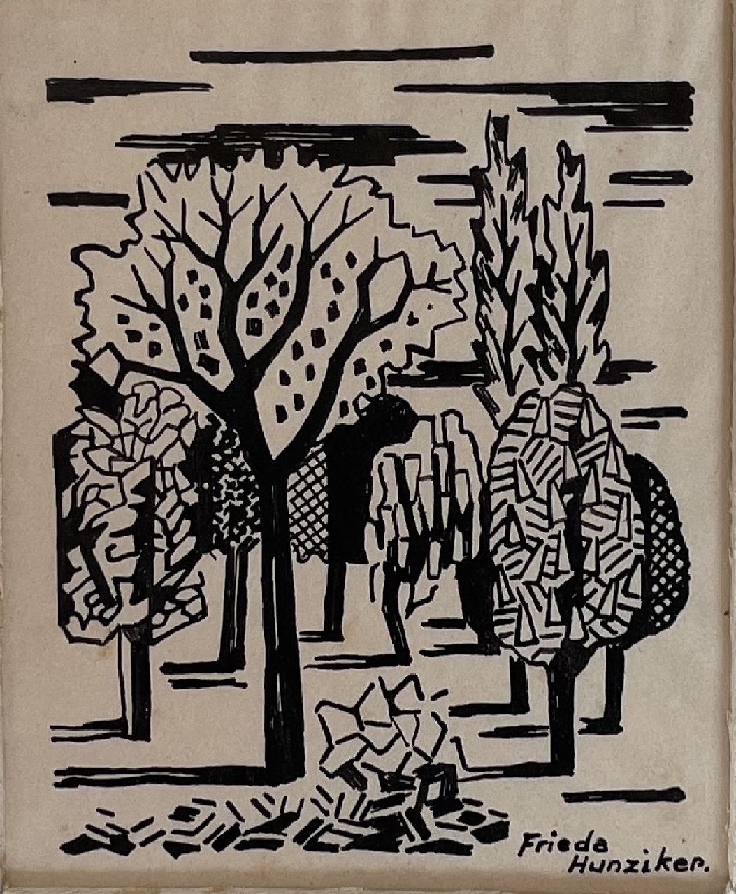 Hunziker F.  | Frieda Hunziker, Bäume, Tinte auf Papier 11,0 x 9,0 cm, Unterzeichnet u.r. und zu datieren ca. 1942