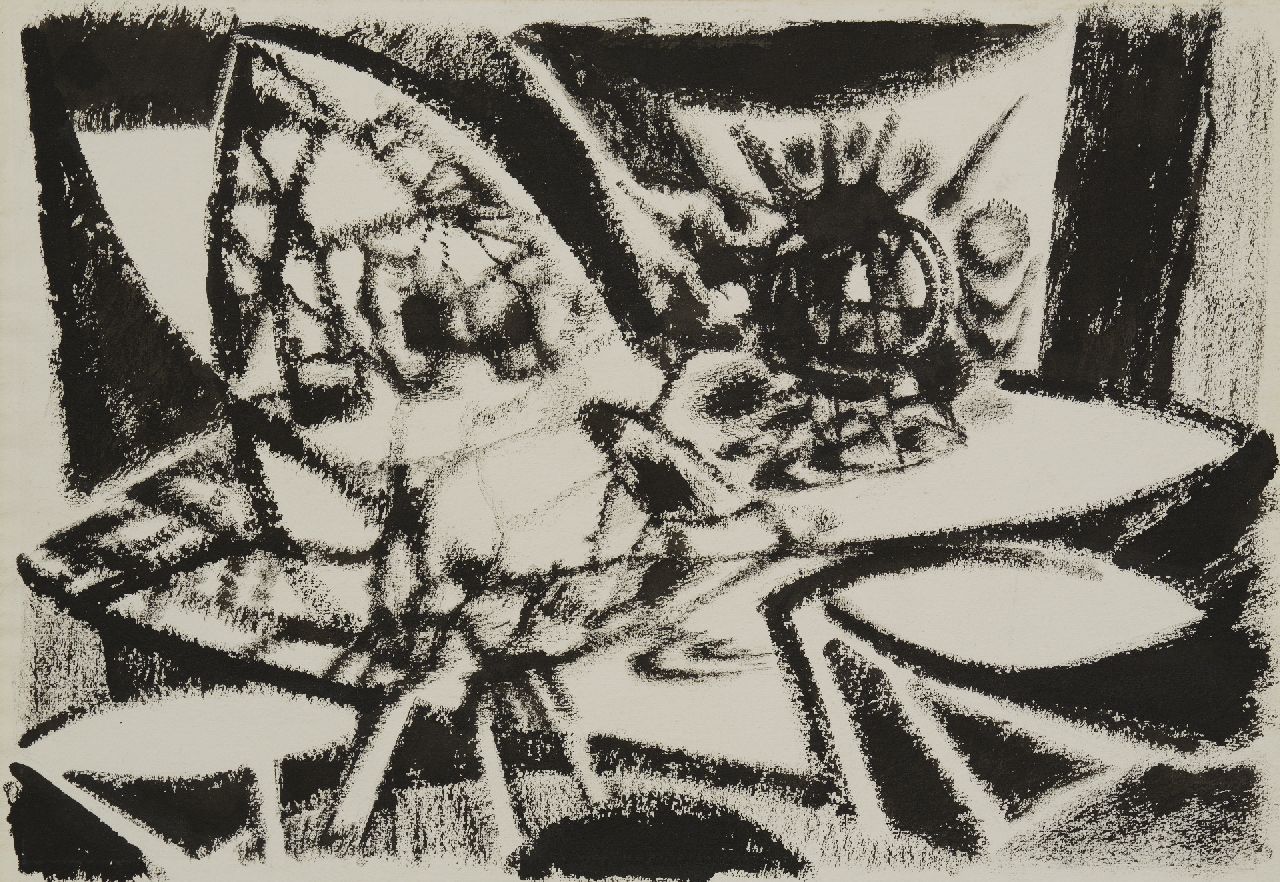 Hunziker F.  | Frieda Hunziker | Aquarelle und Zeichnungen zum Verkauf angeboten | Insekt I, Tinte auf Papier 39,2 x 56,4 cm, Unterzeichnet im Verso und datiert '53
