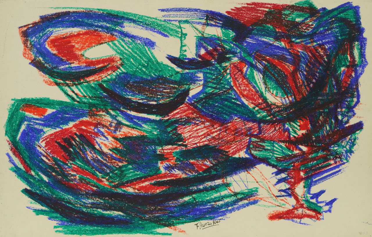 Hunziker F.  | Frieda Hunziker | Aquarelle und Zeichnungen zum Verkauf angeboten | Komposition, Wachskreide auf Papier 50,0 x 78,5 cm, Unterzeichnet m.u.