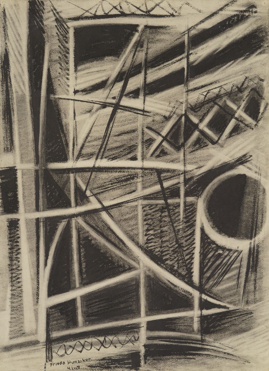 Hunziker F.  | Frieda Hunziker, Vorbereitende Studie 'Komposition', Tinte und Kreide auf Papier 78,9 x 57,5 cm, Unterzeichnet u.l. und datiert 4/48