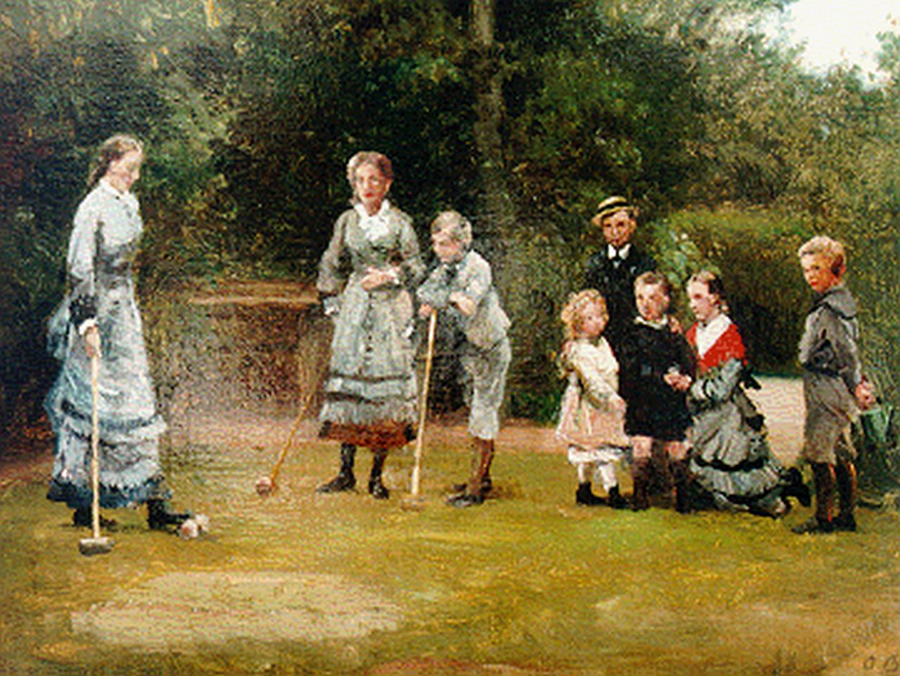 Bache O.  | Otto Bache, Playing croquet, Öl auf Leinwand 30,0 x 40,0 cm, signed l.r. with monogram