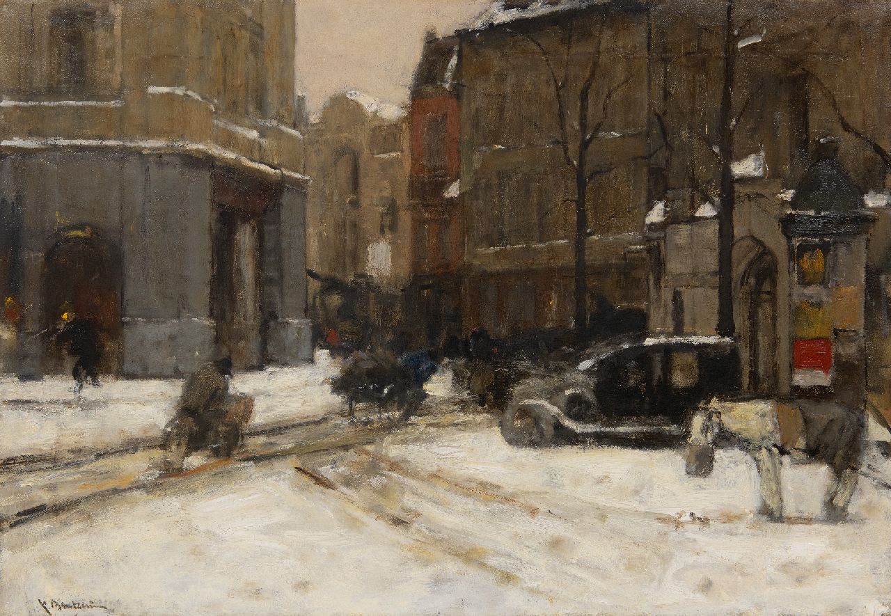 Arntzenius P.F.N.J.  | Pieter Florentius Nicolaas Jacobus 'Floris' Arntzenius | Gemälde zum Verkauf angeboten | Buitenhof, Den Haag, im Schnee, Öl auf Leinwand 55,7 x 80,4 cm, Unterzeichnet u.l.