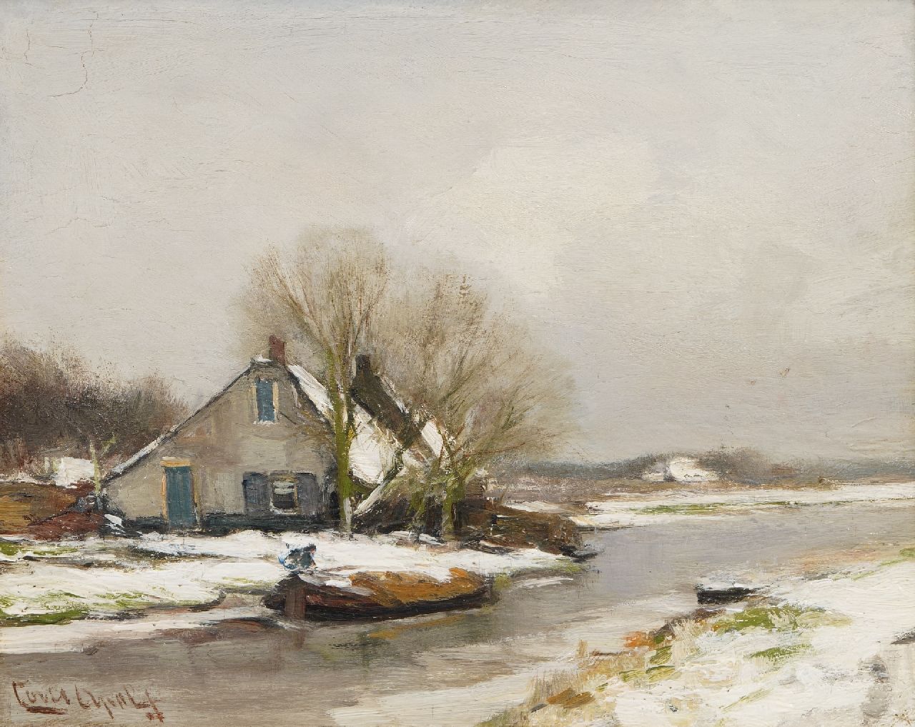 Apol L.F.H.  | Lodewijk Franciscus Hendrik 'Louis' Apol | Gemälde zum Verkauf angeboten | Bauernhof im Schnee, Öl auf Holz 21,3 x 27,1 cm, Unterzeichnet u.l.